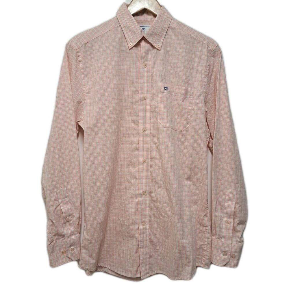 Southern Tide Long Sleeve Shirt Mens S Coral Plaid Cotton Button Down Classic